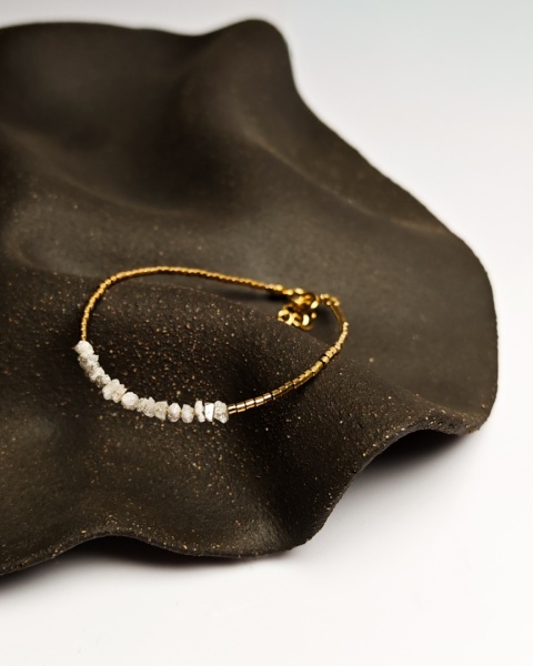 Bransoletka Glam, Surowe Diamenty, białe