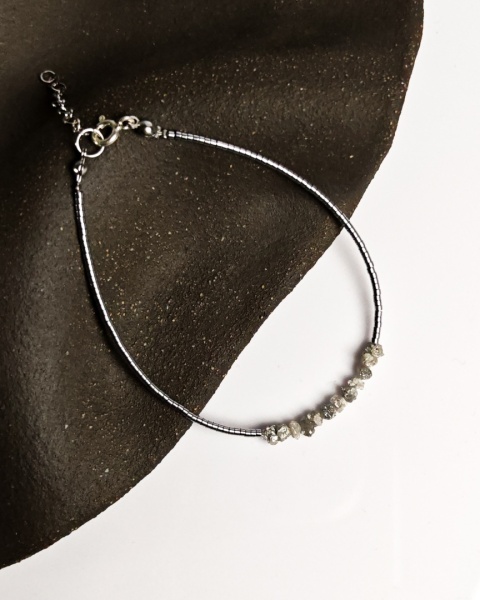 Bransoletka Glam, Surowe Diamenty, białe